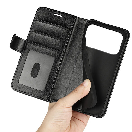 iPhone 17 Pro Hoesje - MobyDefend Wallet Book Case (Sluiting Achterkant) - Zwart