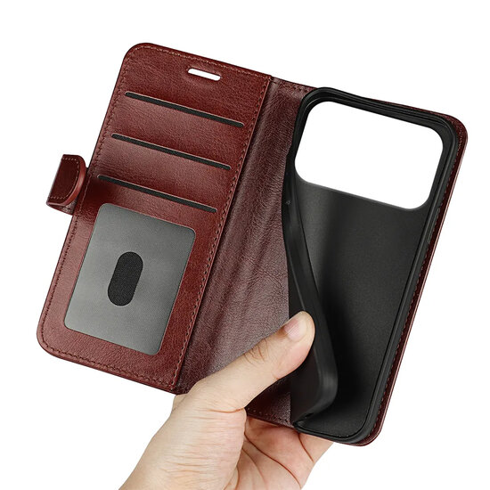 iPhone 17 Pro Hoesje - MobyDefend Wallet Book Case (Sluiting Achterkant) - Bruin
