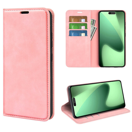 iPhone 17 Pro Hoesje - MobyDefend Luxe Wallet Bookcase (Magnetische Sluiting) - Roze