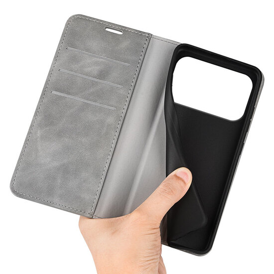 iPhone 17 Pro Hoesje - MobyDefend Luxe Wallet Bookcase (Magnetische Sluiting) - Grijs