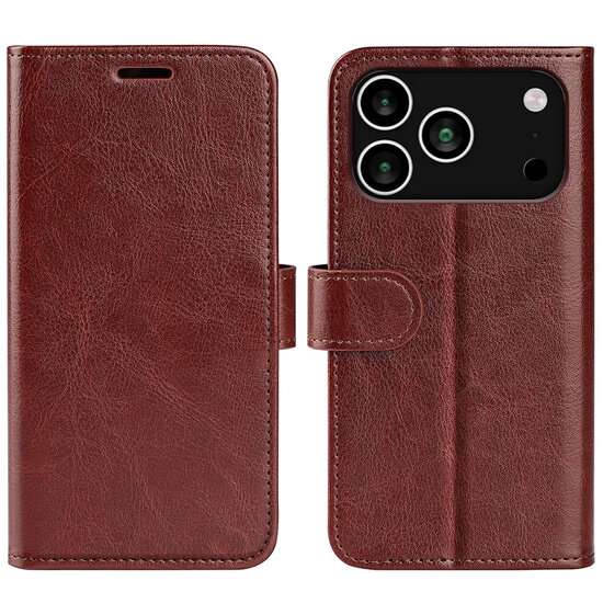 iPhone 17 Pro Max Hoesje - MobyDefend Wallet Book Case (Sluiting Achterkant) - Bruin