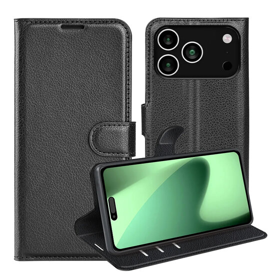 iPhone 17 Pro Max Hoesje - MobyDefend Kunstleren Wallet Book Case (Sluiting Voorkant) - Zwart