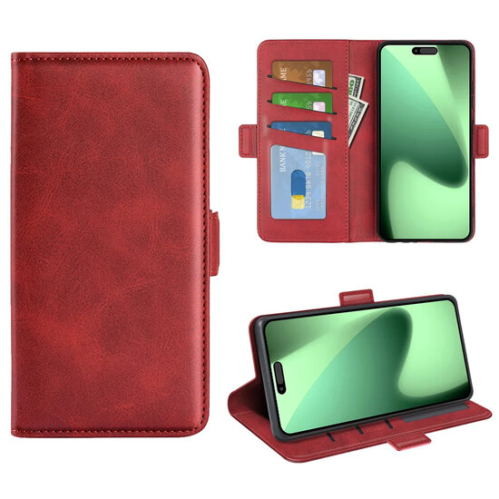 iPhone 17 Pro Max Hoesje - MobyDefend Luxe Wallet Book Case (Sluiting Zijkant) - Rood