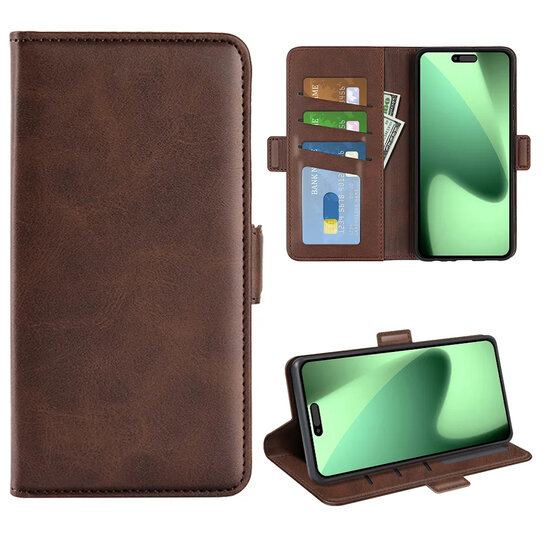 iPhone 17 Pro Max Hoesje - MobyDefend Luxe Wallet Book Case (Sluiting Zijkant) - Bruin