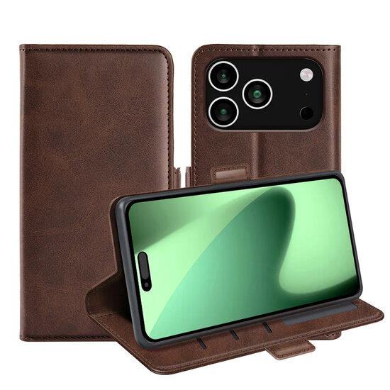 iPhone 17 Pro Max Hoesje - MobyDefend Luxe Wallet Book Case (Sluiting Zijkant) - Bruin