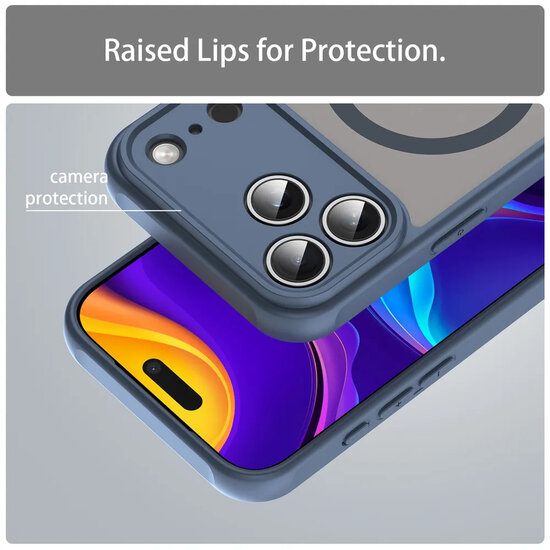 iPhone 17 Pro Max Hoesje - MobyDefend MagSafe Case Mat Transparant Met Gekleurde Rand - Blauw