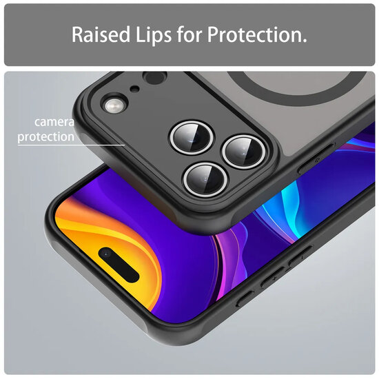 iPhone 17 Pro Max Hoesje - MobyDefend MagSafe Case Mat Transparant Met Gekleurde Rand - Zwart