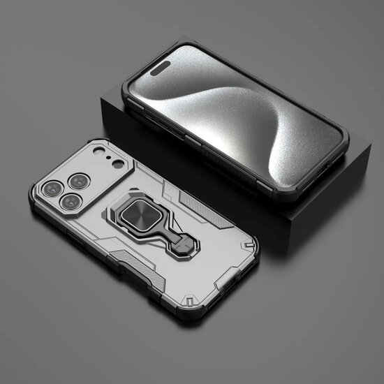 iPhone 17 Pro Max Hoesje - MobyDefend Dubbelgelaagde Pantsercase Met Standaard - Zilvergrijs