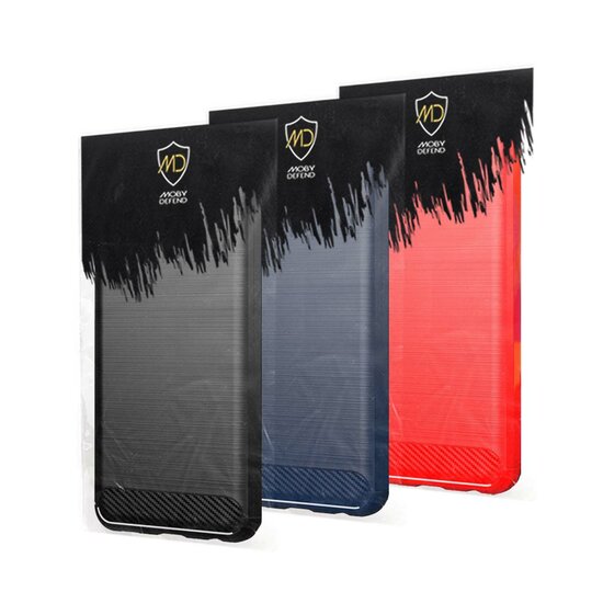 iPhone 17 Pro Max Hoesje - MobyDefend TPU Backcover - Geborstelde Metaal &amp; Carbon-Look - Blauw