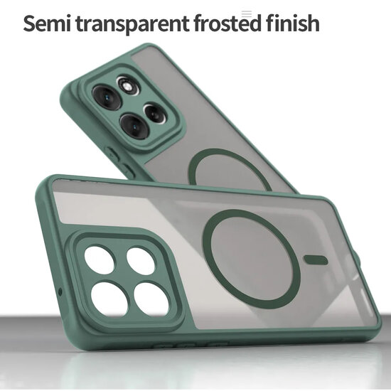 Motorola Moto G86 Hoesje - MobyDefend MagSafe Case Mat Transparant Met Gekleurde Rand - Groen