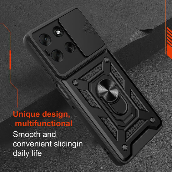 Motorola Moto G56 Hoesje - MobyDefend Pantsercase Met Draaibare Ring - Zilvergrijs