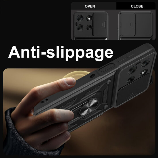 Motorola Moto G56 Hoesje - MobyDefend Pantsercase Met Draaibare Ring - Zilvergrijs