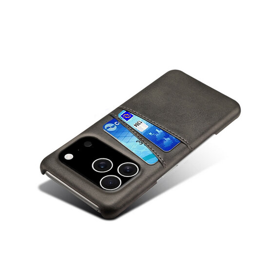 iPhone 17 Pro Max Hoesje - MobyDefend Lederen Backcover Met Vakjes Voor Pasjes - Zwart