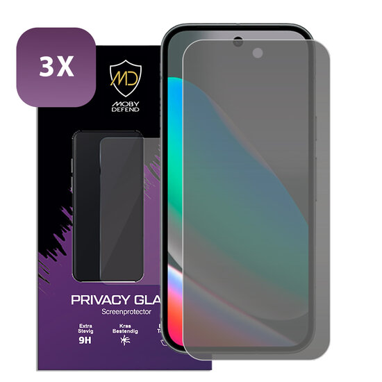 3-Pack MobyDefend Google Pixel 10 Screenprotectors - HD Privacy Glass Screensavers