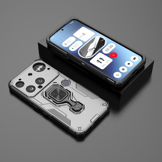 Nothing Phone (3) Hoesje - MobyDefend Dubbelgelaagde Pantsercase Met Standaard - Zilvergrijs