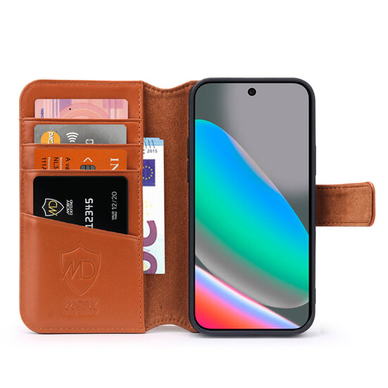 Google Pixel 10 / Google Pixel 10 Pro Hoesje - Luxe Leren MobyDefend Wallet Bookcase - Bruin