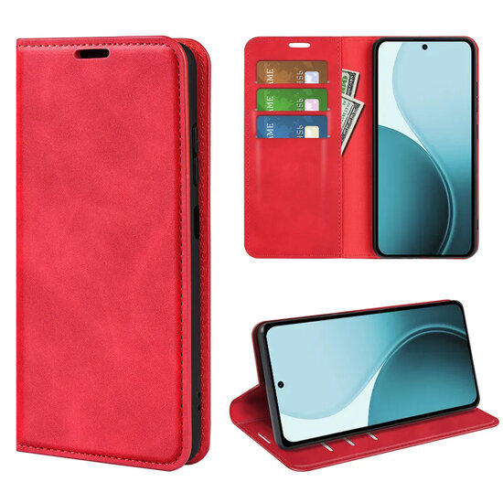 Oppo Reno14 Hoesje - MobyDefend Luxe Wallet Bookcase (Magnetische Sluiting) - Rood