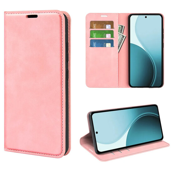 Oppo Reno14 Hoesje - MobyDefend Luxe Wallet Bookcase (Magnetische Sluiting) - Roze