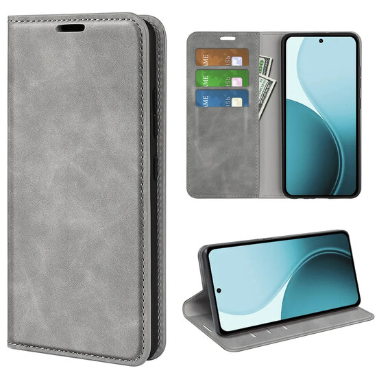 Oppo Reno14 Hoesje - MobyDefend Luxe Wallet Bookcase (Magnetische Sluiting) - Grijs