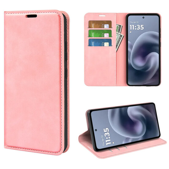Motorola Moto G86 Power Hoesje - MobyDefend Luxe Wallet Bookcase (Magnetische Sluiting) - Roze