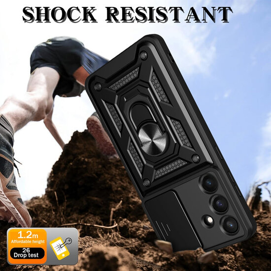 Samsung Galaxy S25 FE Hoesje - MobyDefend Pantsercase Met Draaibare Ring - Zilvergrijs