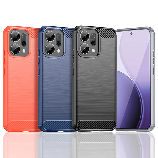 Oppo Reno14 F / Oppo Reno14 FS Hoesje - MobyDefend TPU Backcover - Geborstelde Metaal &amp; Carbon-Look - Zwart
