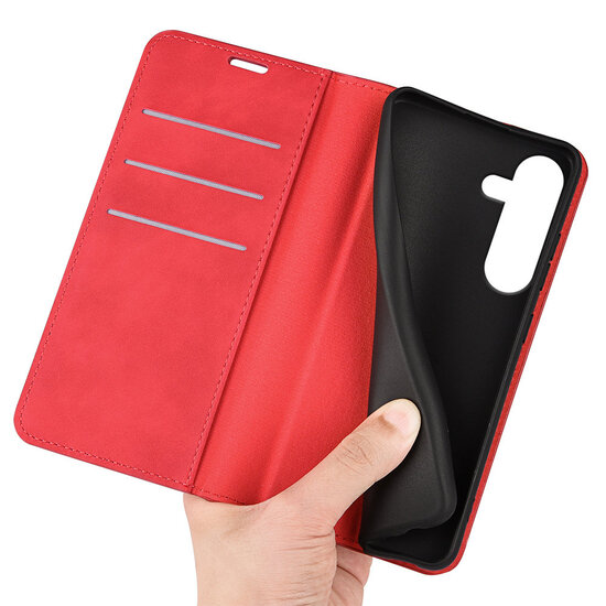 Samsung Galaxy S25 FE Hoesje - MobyDefend Luxe Wallet Bookcase (Magnetische Sluiting) - Rood