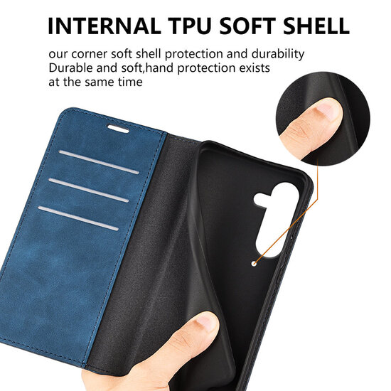 Samsung Galaxy S25 FE Hoesje - MobyDefend Luxe Wallet Bookcase (Magnetische Sluiting) - Zwart