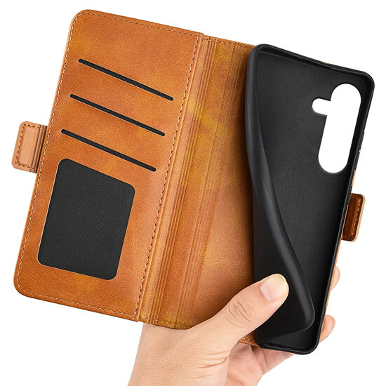 Samsung Galaxy S25 FE Hoesje - MobyDefend Luxe Wallet Book Case (Sluiting Zijkant) - Lichtbruin