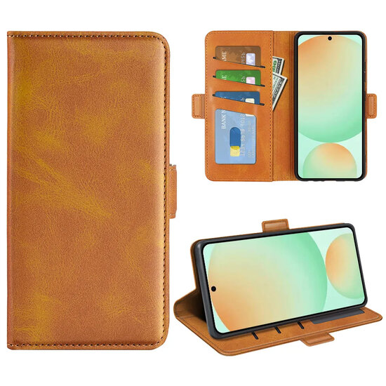 Samsung Galaxy S25 FE Hoesje - MobyDefend Luxe Wallet Book Case (Sluiting Zijkant) - Lichtbruin