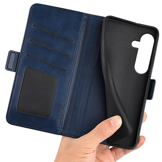 Samsung Galaxy S25 FE Hoesje - MobyDefend Luxe Wallet Book Case (Sluiting Zijkant) - Blauw