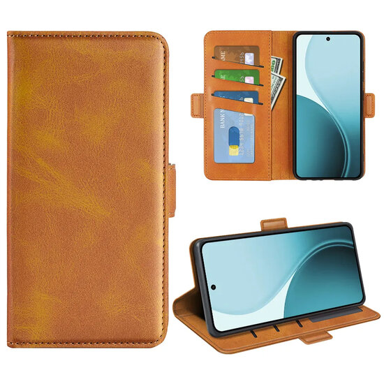 Oppo Reno14 Hoesje - MobyDefend Luxe Wallet Book Case (Sluiting Zijkant) - Lichtbruin