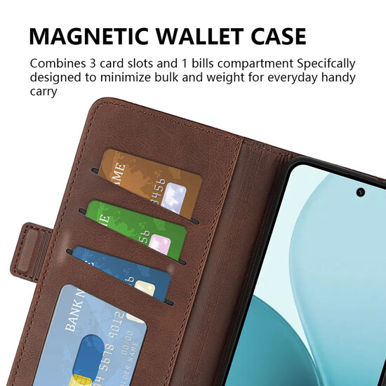 Oppo Reno14 Hoesje - MobyDefend Luxe Wallet Book Case (Sluiting Zijkant) - Bruin