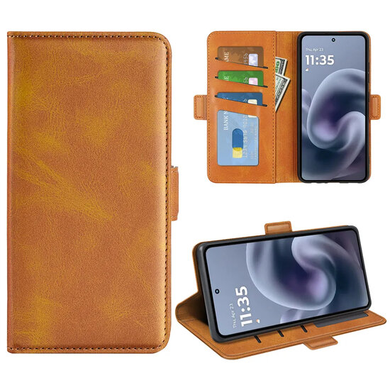 Motorola Moto G86 Power Hoesje - MobyDefend Luxe Wallet Book Case (Sluiting Zijkant) - Lichtbruin