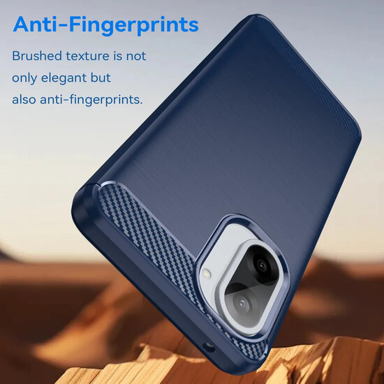 OnePlus Nord CE 5 Hoesje - MobyDefend TPU Backcover - Geborstelde Metaal &amp; Carbon-Look - Blauw