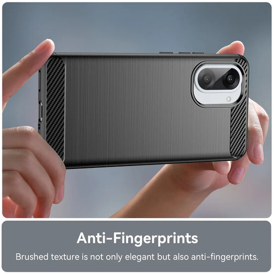 OnePlus Nord CE 5 Hoesje - MobyDefend TPU Backcover - Geborstelde Metaal &amp; Carbon-Look - Zwart