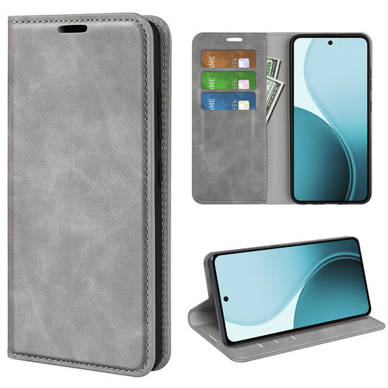 Oppo Reno14 F / Oppo Reno14 FS Hoesje - MobyDefend Luxe Wallet Bookcase (Magnetische Sluiting) - Grijs