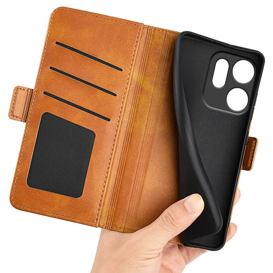 Oppo Reno14 F / Oppo Reno14 FS Hoesje - MobyDefend Luxe Wallet Book Case (Sluiting Zijkant) - Lichtbruin