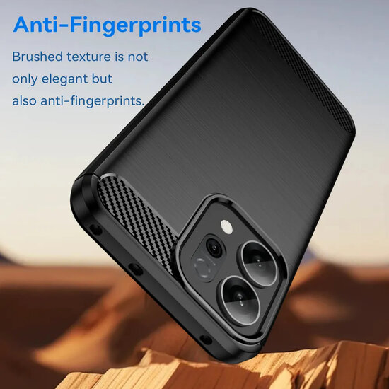 Oppo Reno14 Hoesje - MobyDefend TPU Backcover - Geborstelde Metaal &amp; Carbon-Look - Zwart