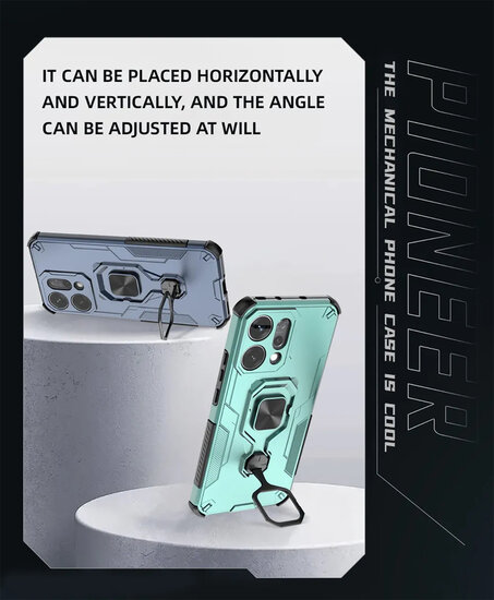 Oppo Reno14 Hoesje - MobyDefend Dubbelgelaagde Pantsercase Met Standaard - Blauw