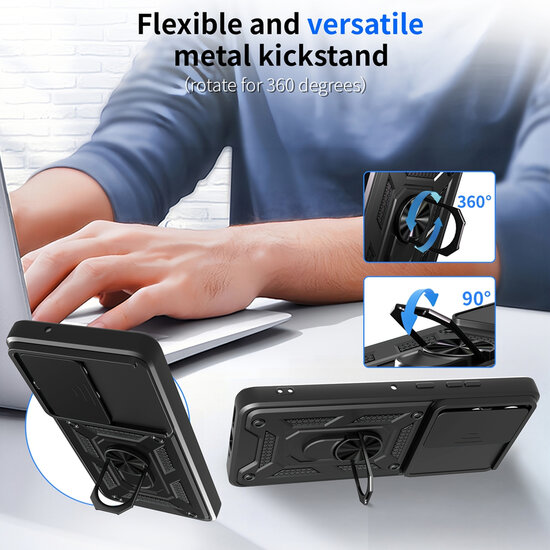 Motorola Moto G86 Power Hoesje - MobyDefend Pantsercase Met Draaibare Ring - Zwart