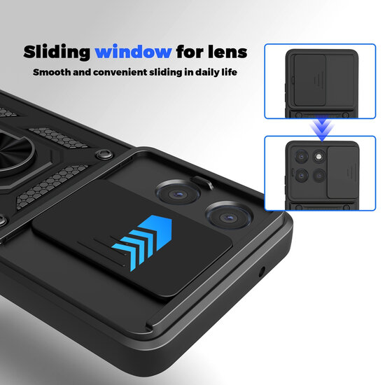 Motorola Moto G86 Power Hoesje - MobyDefend Pantsercase Met Draaibare Ring - Zwart