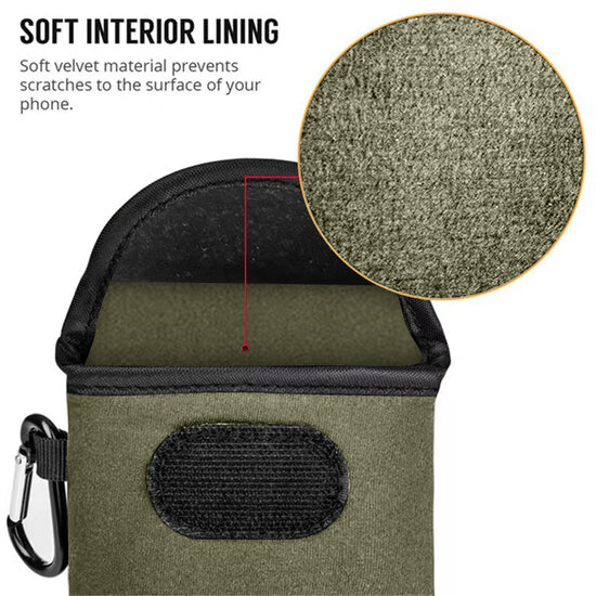 Hoesje voor Xiaomi 15T Pro - MobyDefend Neopreen Pouch Met Karabijnhaak - Insteekhoesje - Riemlus Hoesje - Groen