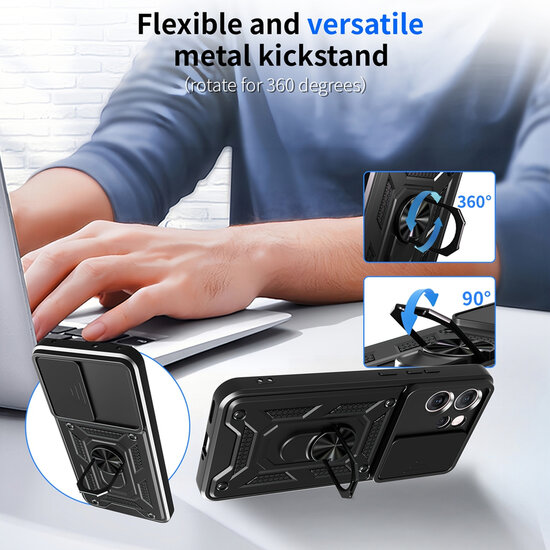 Oppo Reno14 F / Oppo Reno14 FS Hoesje - MobyDefend Pantsercase Met Draaibare Ring - Blauw