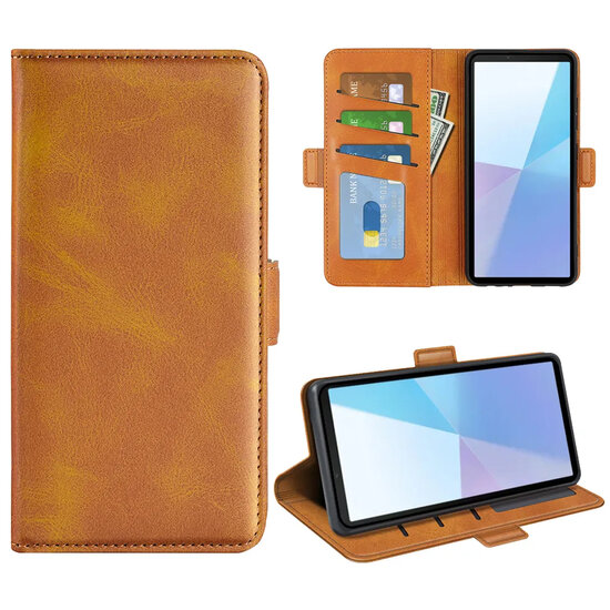 Sony Xperia 10 VII Hoesje - MobyDefend Luxe Wallet Book Case (Sluiting Zijkant) - Lichtbruin