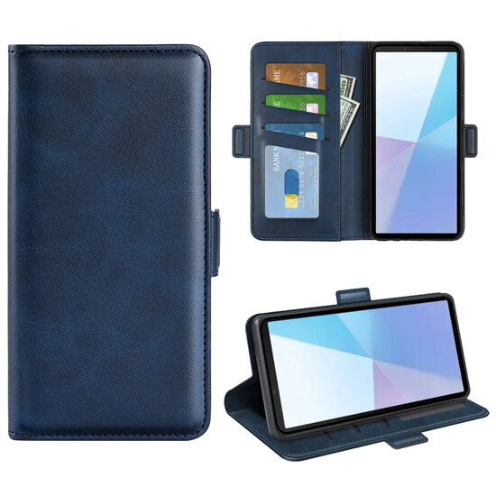 Sony Xperia 10 VII Hoesje - MobyDefend Luxe Wallet Book Case (Sluiting Zijkant) - Blauw