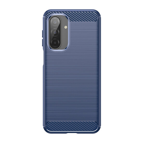 Samsung Galaxy A17 Hoesje - MobyDefend TPU Backcover - Geborstelde Metaal &amp; Carbon-Look - Blauw