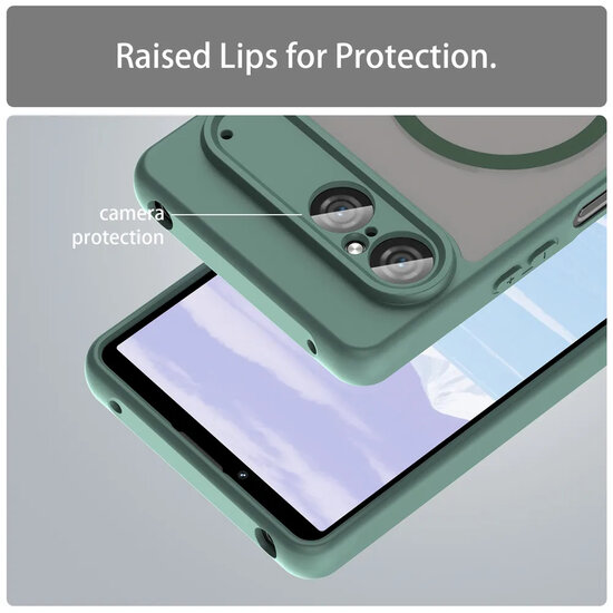 Sony Xperia 10 VII Hoesje - MobyDefend MagSafe Case Mat Transparant Met Gekleurde Rand - Groen