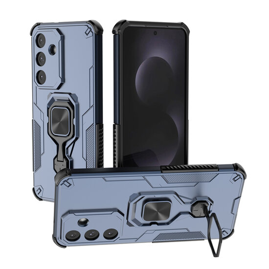 Samsung Galaxy S25 FE Hoesje - MobyDefend Dubbelgelaagde Pantsercase Met Standaard - Blauw