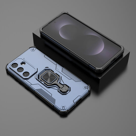 Samsung Galaxy S25 FE Hoesje - MobyDefend Dubbelgelaagde Pantsercase Met Standaard - Blauw